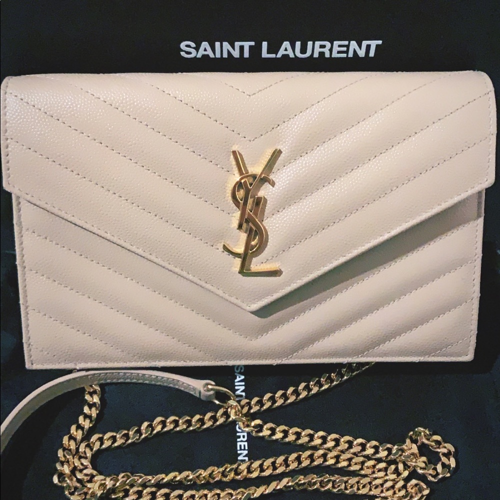SAINT LAURENT (YSL) Creme Gold Chain Wallet